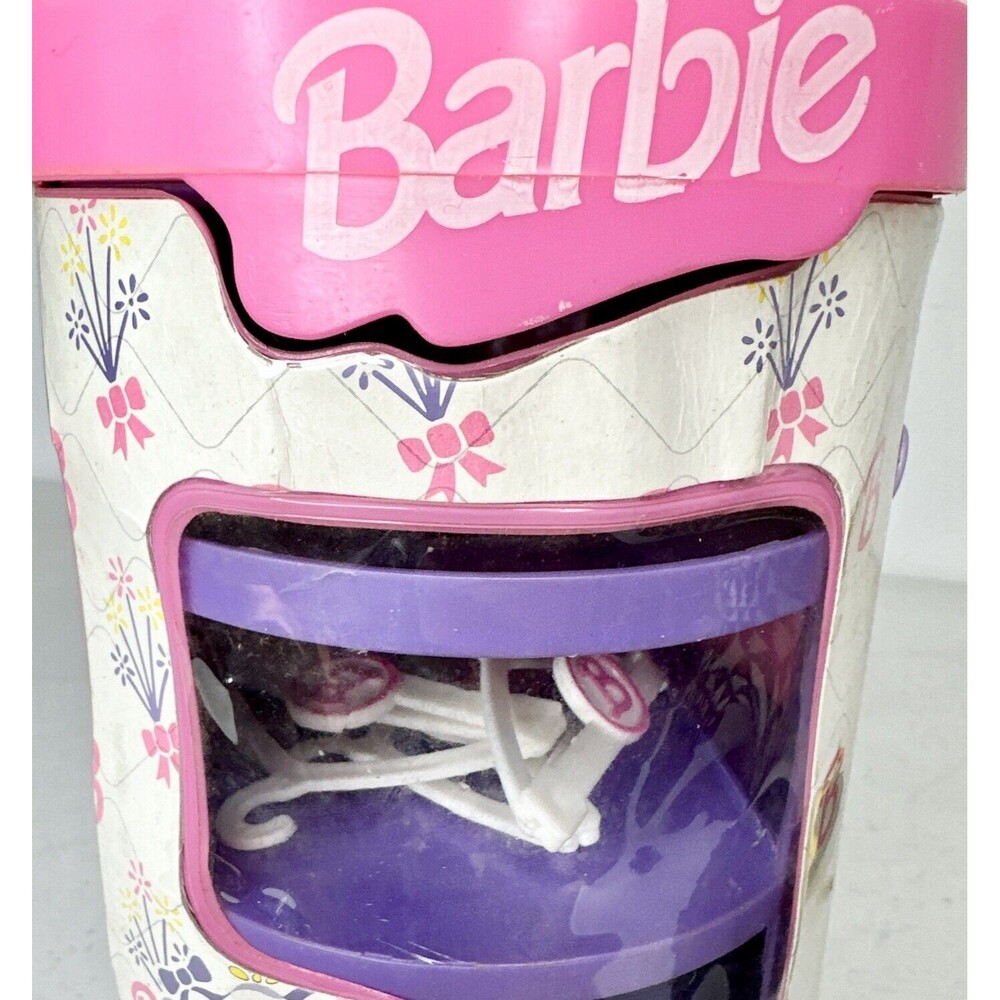 Vtg 1993 Mattel Barbie Doll Accessory Storage Travel Case‎ Cylinder & 3 Hangers - Picture 11 of 12